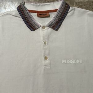 Missoni Polo Shirt Mens XL White Jacquard Pique Mesh Short Sleeve Cotton